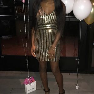 Black & Gold Sequence Mini Dress